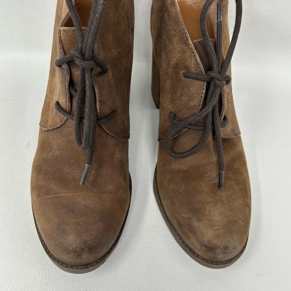 Tommy Hilfiger Women’s Brown Leather Ankle Boots Booties 8 Chunky Heel Lace Up - Picture 7 of 13